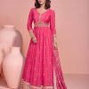 embroidered chinon free size anarkali suit semi stitched