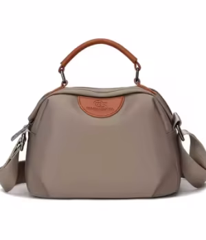 Portable Nylon Cloth with Cowhide Shoulder Bag(Grey)